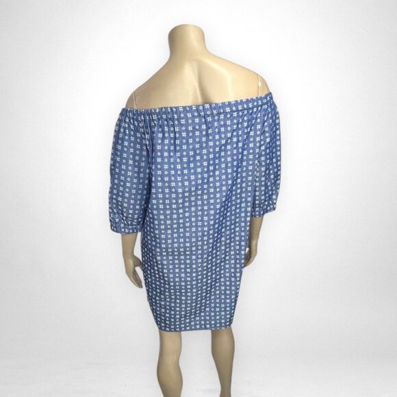 NINA LEONARD Large Off-the-Shoulder Print Denim‎ Dress Western Summer Casual - Picture 5 of 10